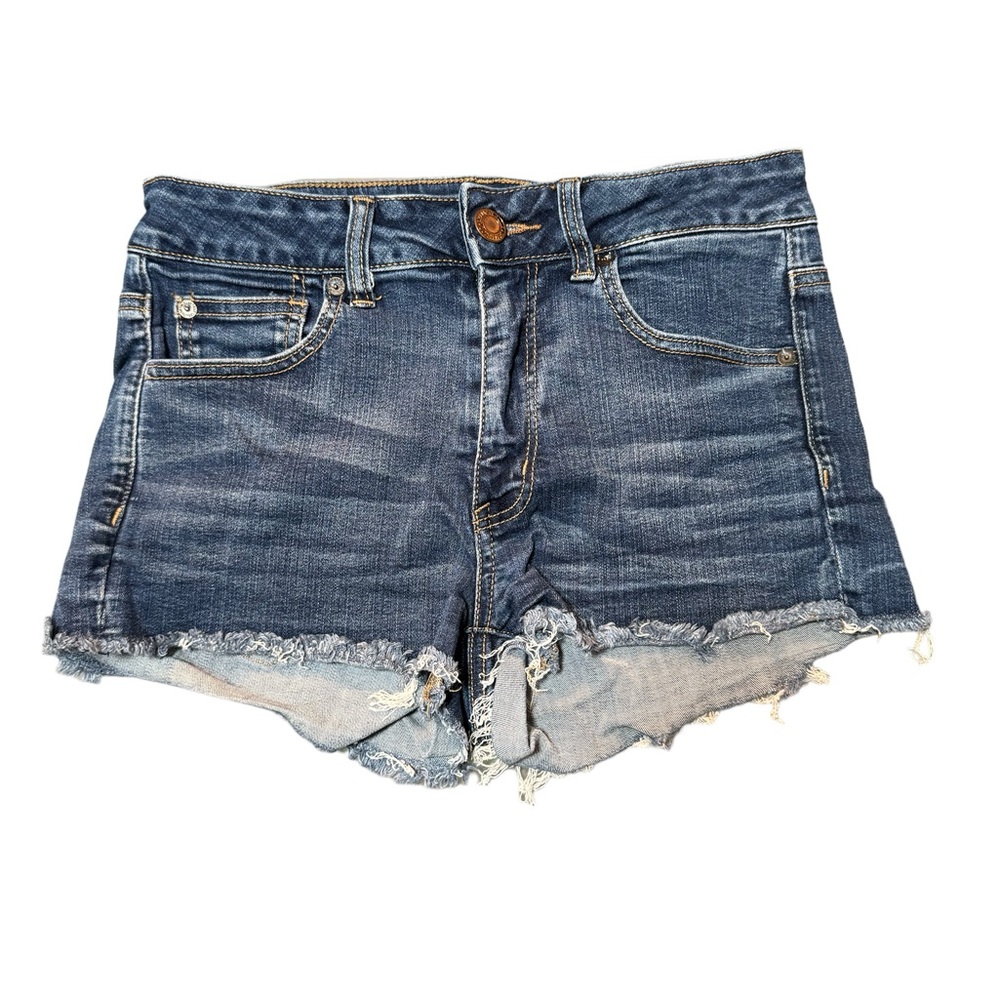 America Eagle Outfitters High-Rise Shortie Supper Stretch Blue Denim Jean Shorts